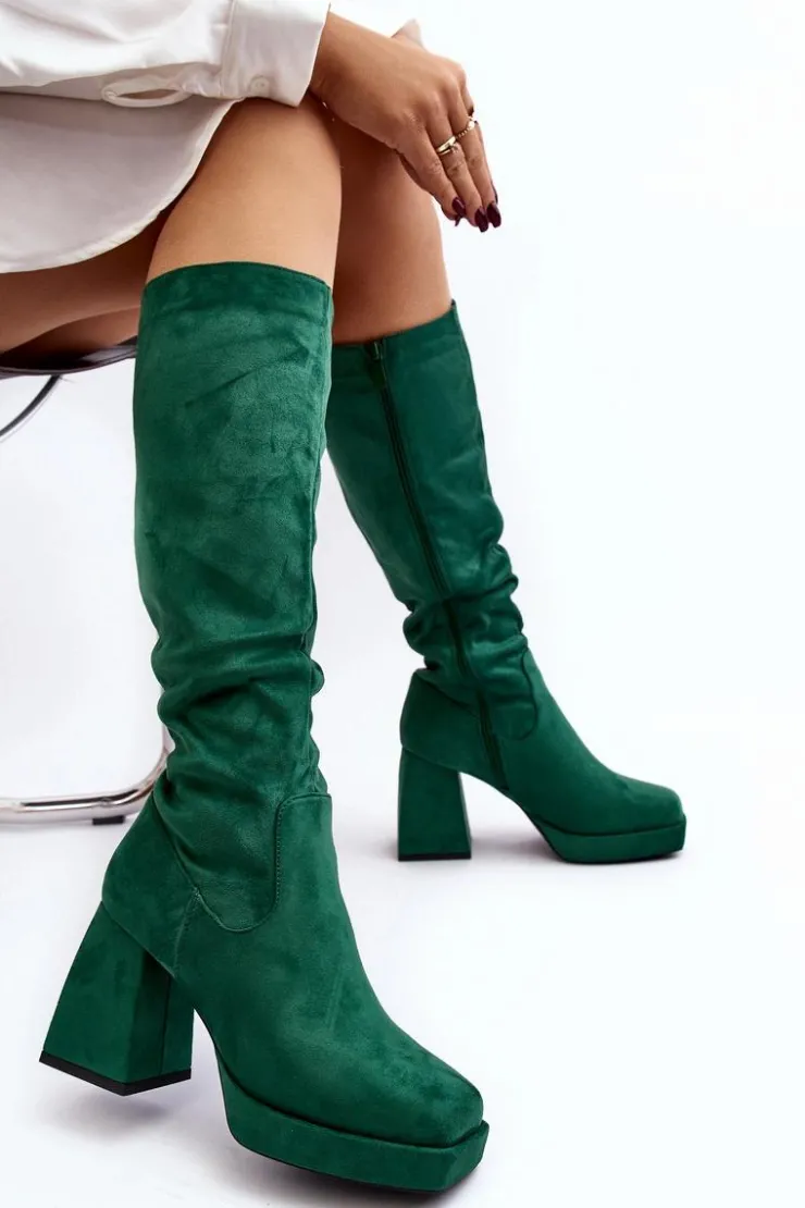 Boto Kozaki Przed Kolano|Kozaki Na Obcasie*Kozaki Damskie Ocieplane Na Masywnym Obcasie Zielone Layala
