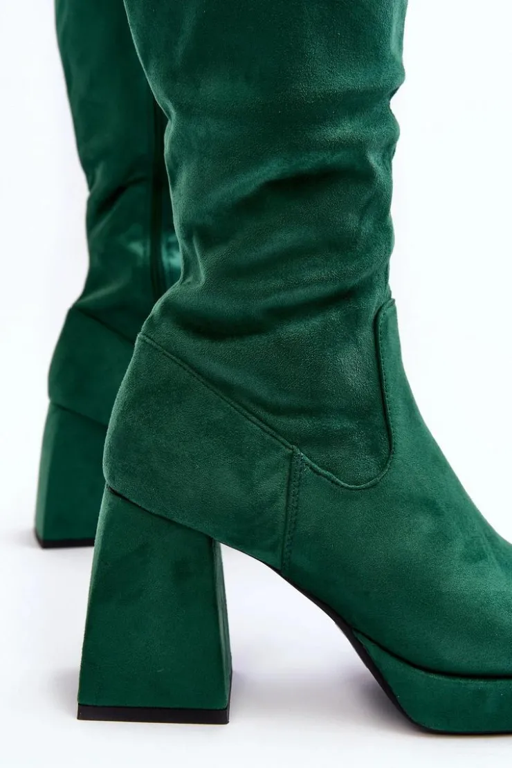 Boto Kozaki Przed Kolano|Kozaki Na Obcasie*Kozaki Damskie Ocieplane Na Masywnym Obcasie Zielone Layala