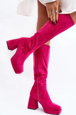 Damskie Boto Kozaki Damskie Ocieplane Na Masywnym Obcasie Fuksja Layala