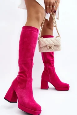 Damskie Boto Kozaki Damskie Ocieplane Na Masywnym Obcasie Fuksja Layala