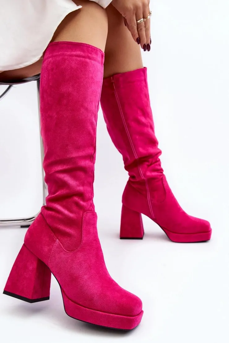 Damskie Boto Kozaki Damskie Ocieplane Na Masywnym Obcasie Fuksja Layala