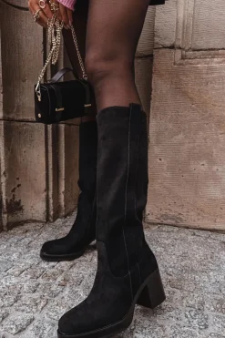 Discount Boto Kozaki Damskie Ocieplane Na Masywnym Słupku Czarne Sanelle Czarny