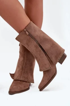 Damskie Buty damskie Vinceza Kozaki Damskie Ocieplane Z Wywiniętą Cholewką Vinceza 16516 Beżowe