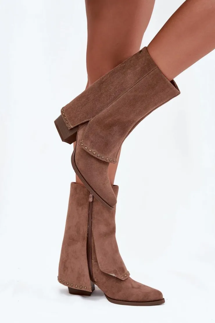 Damskie Buty damskie Vinceza Kozaki Damskie Ocieplane Z Wywiniętą Cholewką Vinceza 16516 Beżowe