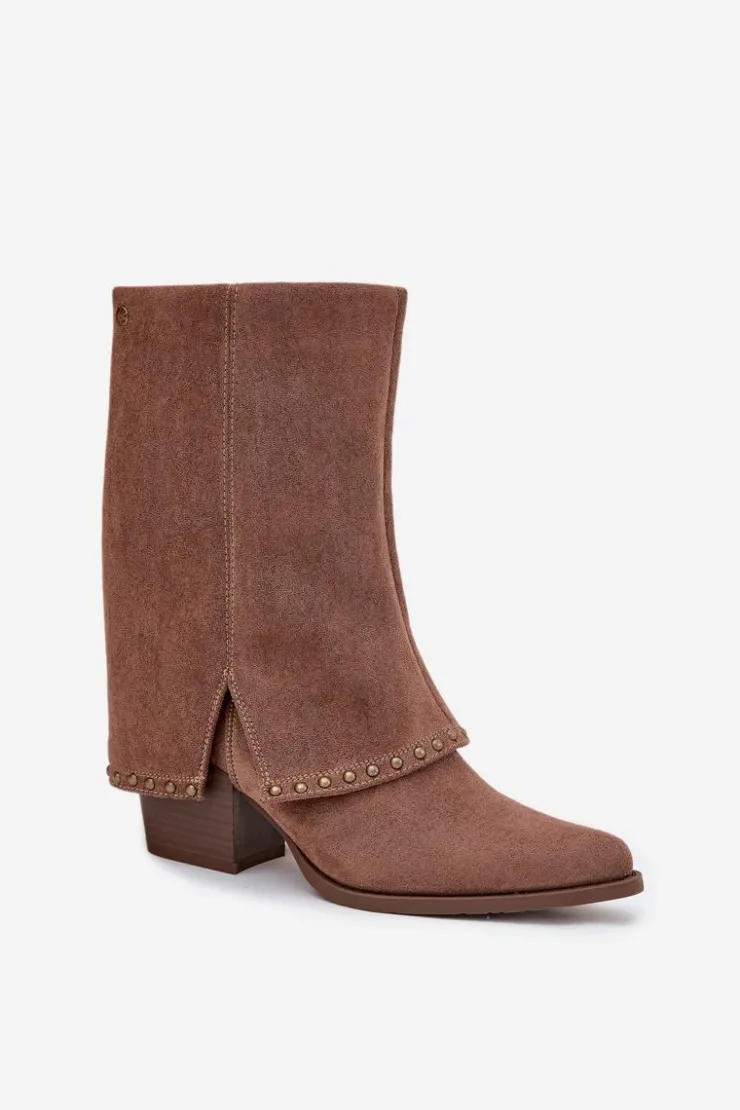 Damskie Buty damskie Vinceza Kozaki Damskie Ocieplane Z Wywiniętą Cholewką Vinceza 16516 Beżowe