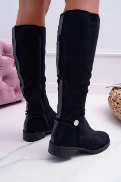 Boto Kozaki Damskie Płaskie Do Kolan Czarne Xomea