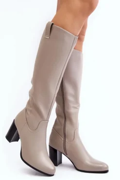 Damskie Buty Sergio Leone Kozaki Damskie Przed Kolano Na Słupku Szare Nelamessa