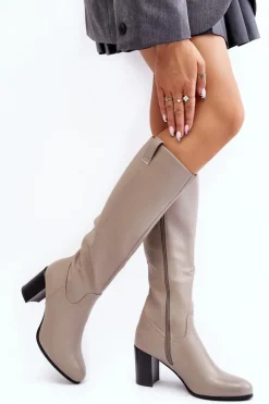 Damskie Buty Sergio Leone Kozaki Damskie Przed Kolano Na Słupku Szare Nelamessa