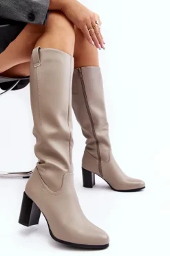 Damskie Buty Sergio Leone Kozaki Damskie Przed Kolano Na Słupku Szare Nelamessa