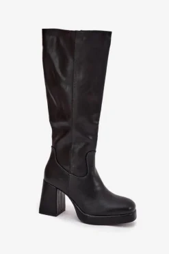 Sale Boto Kozaki Damskie Przed Kolano Na Zamek Obcas Słupek Czarne Selvia Czarny