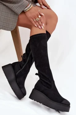 Buty damskie Vinceza Kozaki Ocieplane|Kozaki Na Koturnie*Kozaki Damskie Przed Kolano Na Platformie I Koturnie Vinceza 58342 Czarne Czarny