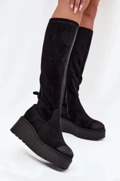 Buty damskie Vinceza Kozaki Ocieplane|Kozaki Na Koturnie*Kozaki Damskie Przed Kolano Na Platformie I Koturnie Vinceza 58342 Czarne Czarny