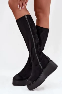 Buty damskie Vinceza Kozaki Ocieplane|Kozaki Na Koturnie*Kozaki Damskie Przed Kolano Na Platformie I Koturnie Vinceza 58342 Czarne Czarny