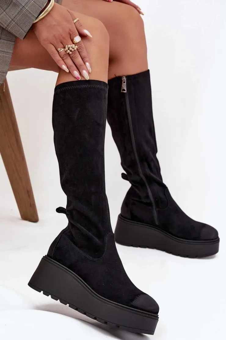 Buty damskie Vinceza Kozaki Ocieplane|Kozaki Na Koturnie*Kozaki Damskie Przed Kolano Na Platformie I Koturnie Vinceza 58342 Czarne Czarny