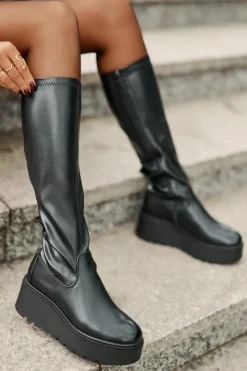 Clearance Buty damskie Vinceza Kozaki Damskie Przed Kolano Na Platformie I Koturnie Vinceza 58342 Czarne