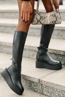 Clearance Buty damskie Vinceza Kozaki Damskie Przed Kolano Na Platformie I Koturnie Vinceza 58342 Czarne