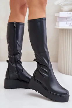 Clearance Buty damskie Vinceza Kozaki Damskie Przed Kolano Na Platformie I Koturnie Vinceza 58342 Czarne