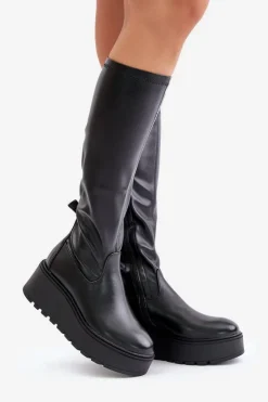 Clearance Buty damskie Vinceza Kozaki Damskie Przed Kolano Na Platformie I Koturnie Vinceza 58342 Czarne