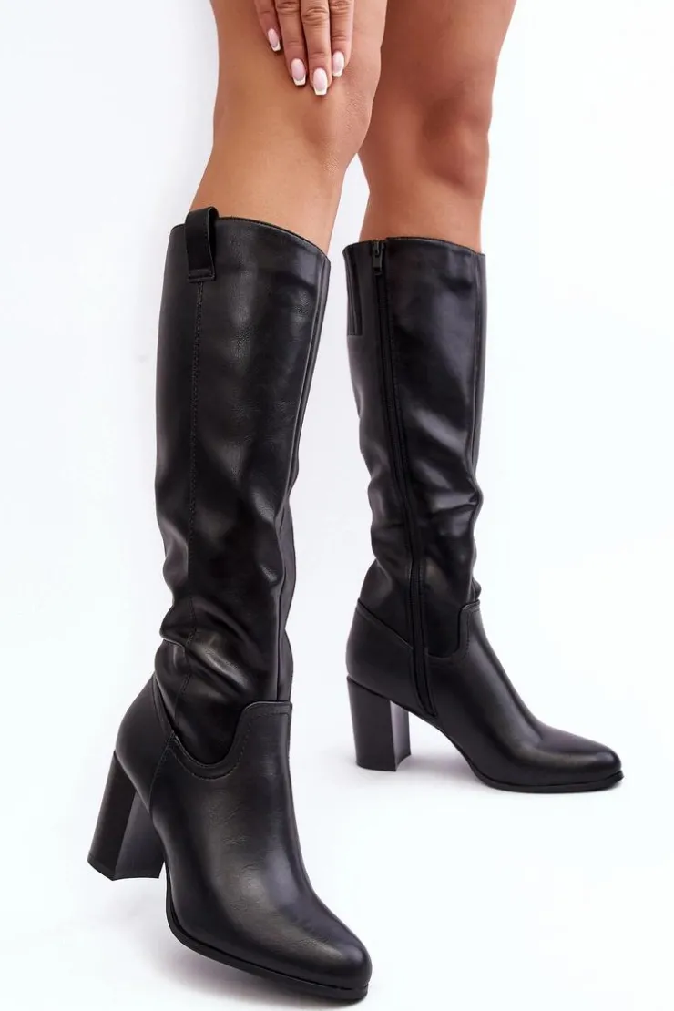 Clearance Buty Sergio Leone Kozaki Damskie Przed Kolano Na Słupku Czarne Nelamessa