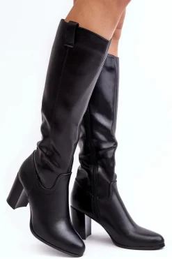 Clearance Buty Sergio Leone Kozaki Damskie Przed Kolano Na Słupku Czarne Nelamessa