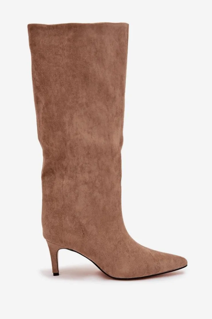 Boto Kozaki Ocieplane|Kozaki Na Szpilce*Kozaki Damskie Wsuwane Ocieplane Na Szpilce Beżowe Olivienne Beżowy