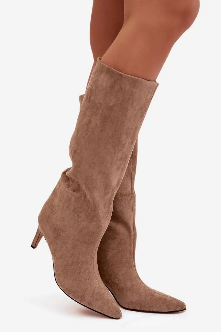 Boto Kozaki Ocieplane|Kozaki Na Szpilce*Kozaki Damskie Wsuwane Ocieplane Na Szpilce Beżowe Olivienne Beżowy