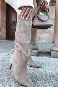 Boto Kozaki Ocieplane|Kozaki Na Szpilce*Kozaki Damskie Wsuwane Ocieplane Na Szpilce Beżowe Olivienne Beżowy