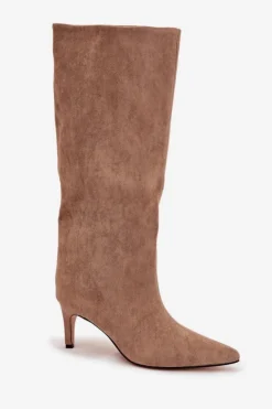 Boto Kozaki Ocieplane|Kozaki Na Szpilce*Kozaki Damskie Wsuwane Ocieplane Na Szpilce Beżowe Olivienne Beżowy