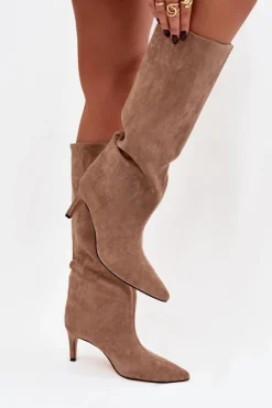 Boto Kozaki Ocieplane|Kozaki Na Szpilce*Kozaki Damskie Wsuwane Ocieplane Na Szpilce Beżowe Olivienne Beżowy