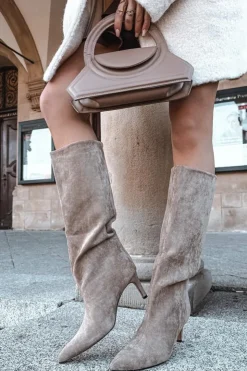 Boto Kozaki Ocieplane|Kozaki Na Szpilce*Kozaki Damskie Wsuwane Ocieplane Na Szpilce Beżowe Olivienne Beżowy