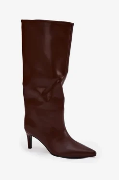 Online Boto Kozaki Damskie Wsuwane Ocieplane Na Szpilce Brązowe Olivienne Brązowy