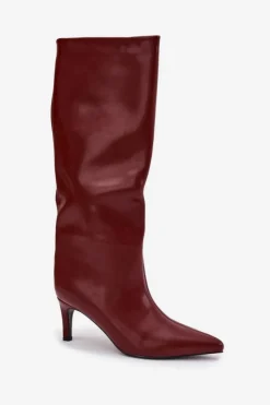 Boto Kozaki Ocieplane|Kozaki Na Szpilce*Kozaki Damskie Wsuwane Ocieplane Na Szpilce Bordowe Olivienne