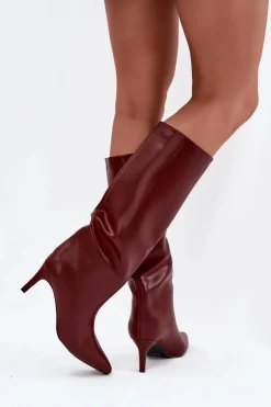 Boto Kozaki Ocieplane|Kozaki Na Szpilce*Kozaki Damskie Wsuwane Ocieplane Na Szpilce Bordowe Olivienne