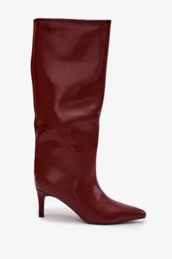 Boto Kozaki Ocieplane|Kozaki Na Szpilce*Kozaki Damskie Wsuwane Ocieplane Na Szpilce Bordowe Olivienne