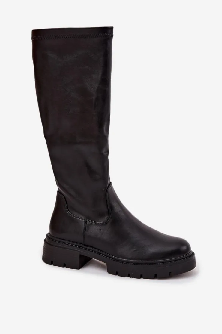 Damskie Boto Kozaki Damskie Z Eko Skóry Czarne Oceana