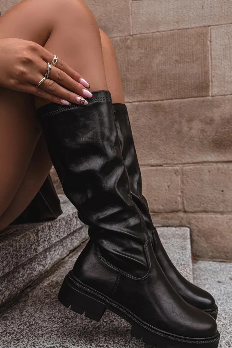 Damskie Boto Kozaki Damskie Z Eko Skóry Czarne Oceana