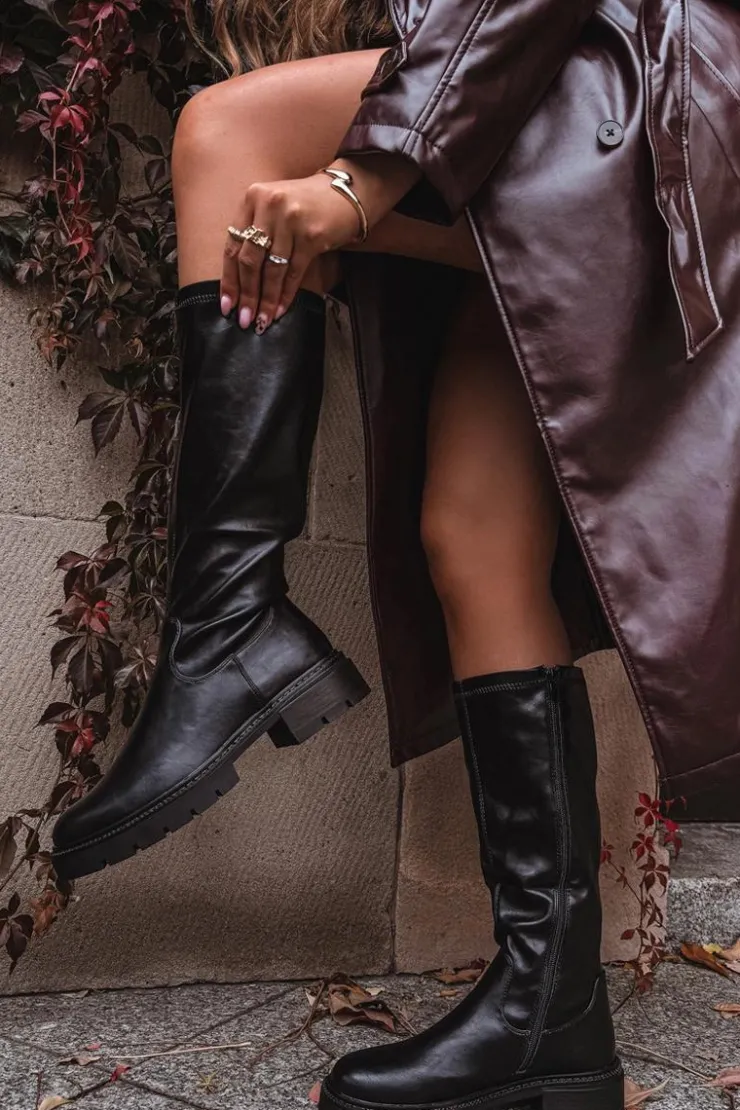 Damskie Boto Kozaki Damskie Z Eko Skóry Czarne Oceana