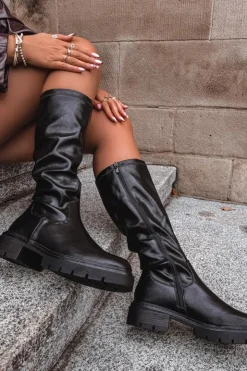 Damskie Boto Kozaki Damskie Z Eko Skóry Czarne Oceana