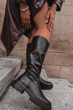 Damskie Boto Kozaki Damskie Z Eko Skóry Czarne Oceana