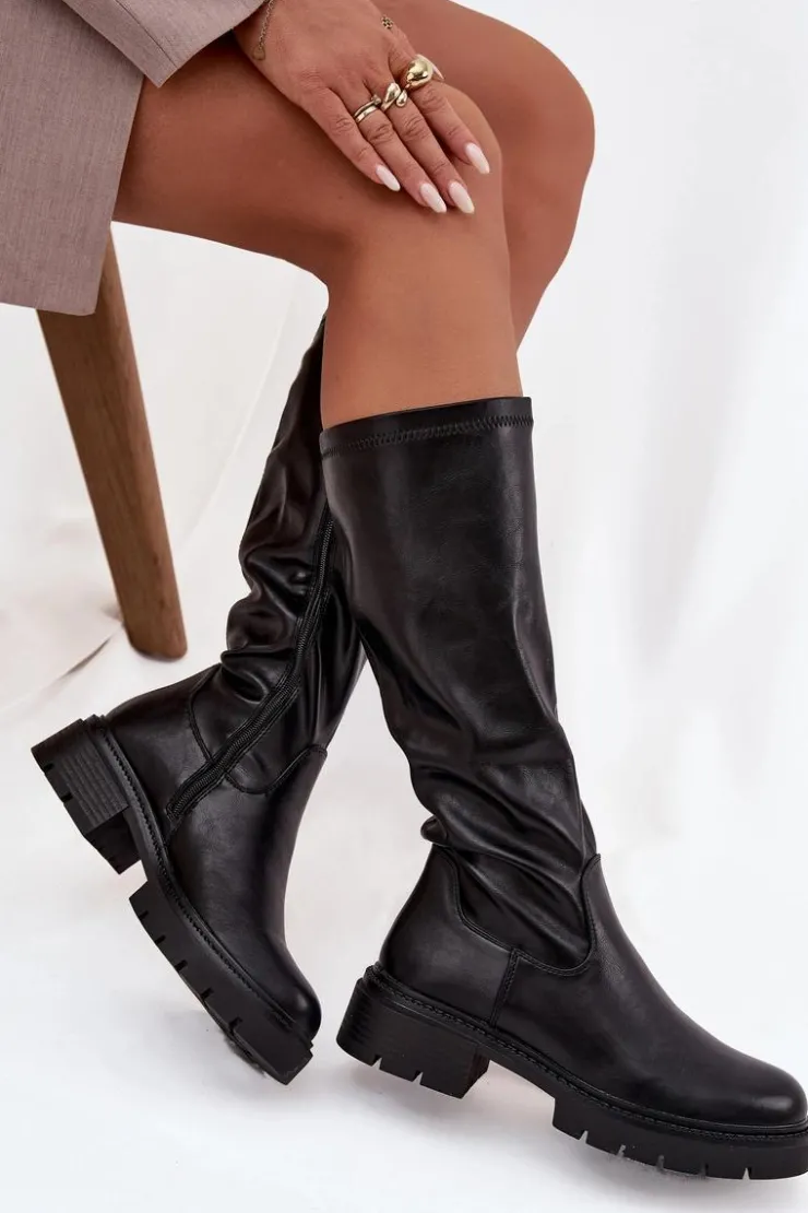 Damskie Boto Kozaki Damskie Z Eko Skóry Czarne Oceana