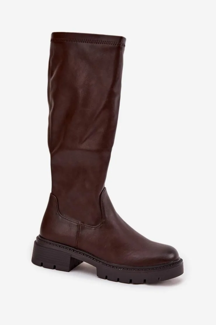 Boto Kozaki Ocieplane|Kozaki Płaskie*Kozaki Damskie Z Eko Skóry Czekoladowe Oceana Brązowy