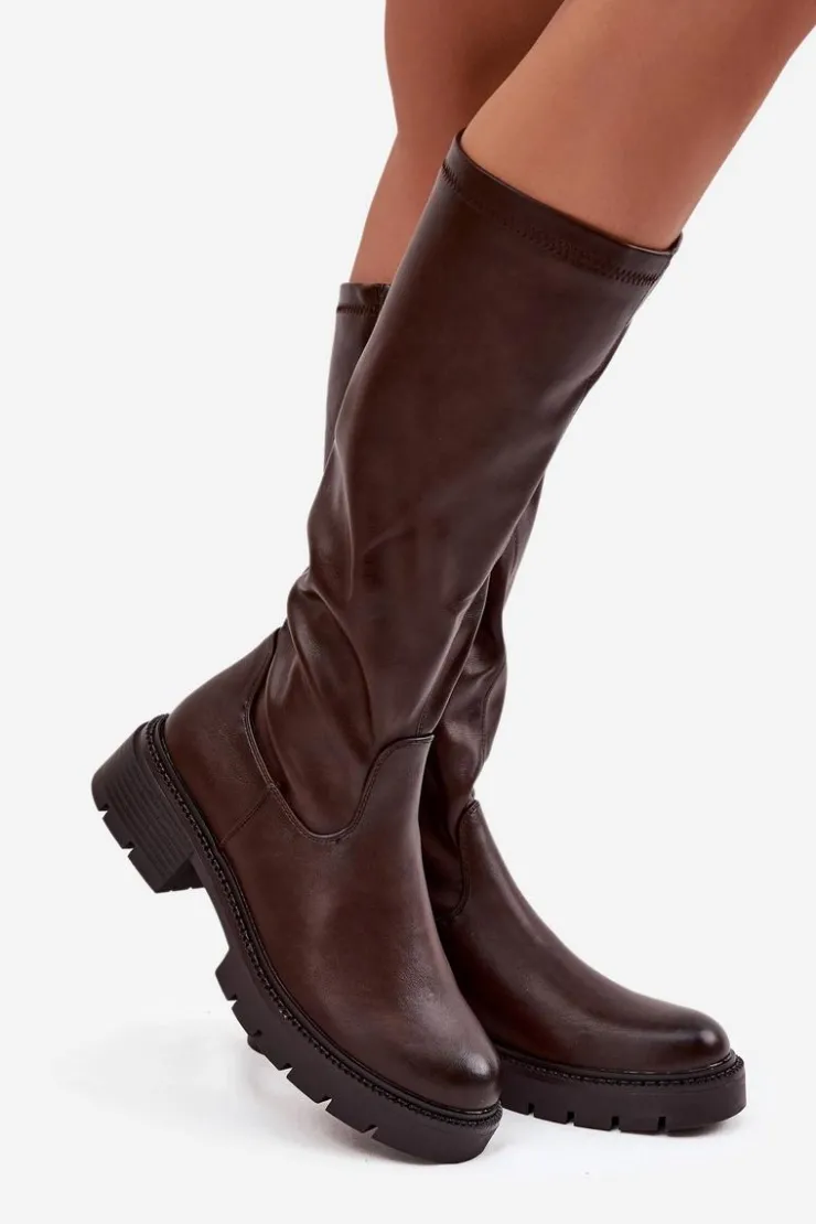 Boto Kozaki Ocieplane|Kozaki Płaskie*Kozaki Damskie Z Eko Skóry Czekoladowe Oceana Brązowy