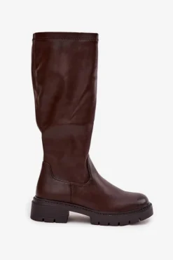 Boto Kozaki Ocieplane|Kozaki Płaskie*Kozaki Damskie Z Eko Skóry Czekoladowe Oceana Brązowy