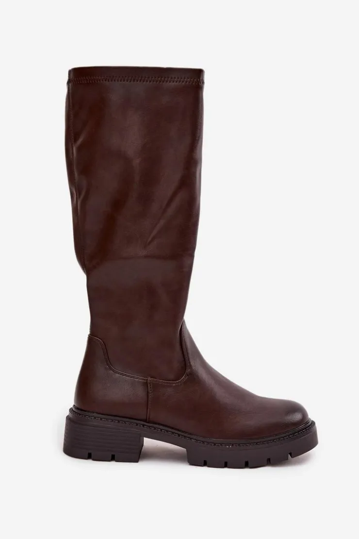 Boto Kozaki Ocieplane|Kozaki Płaskie*Kozaki Damskie Z Eko Skóry Czekoladowe Oceana Brązowy