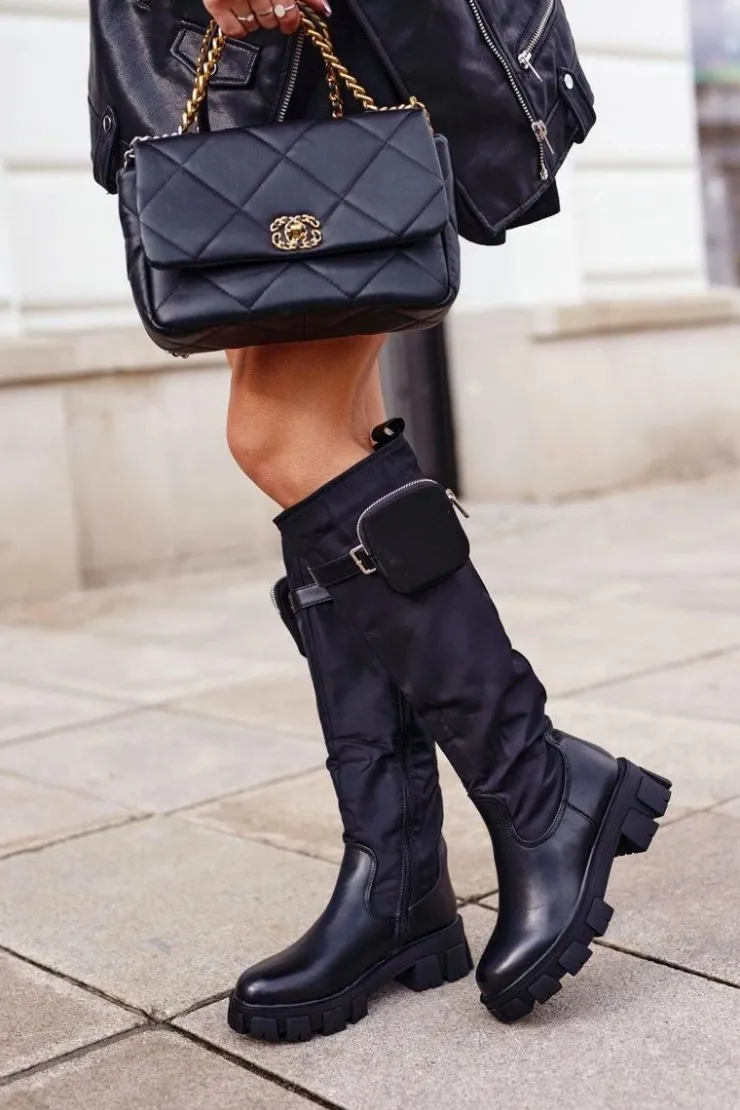 Boto Kozaki Płaskie*Kozaki Damskie z Nerką Czarne Remy