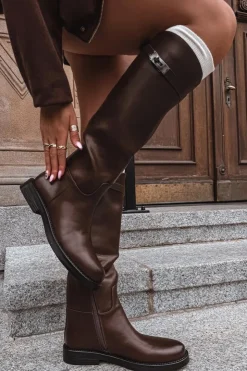 Damskie Boto Kozaki Damskie Z Ozdobnym Paskiem Eko Skórzane Czekoladowe Palisse