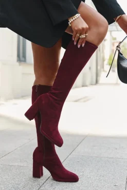 Damskie Boto Kozaki Damskie Z Przeszyciami Na Słupkowym Obcasie Bordowe Brivana