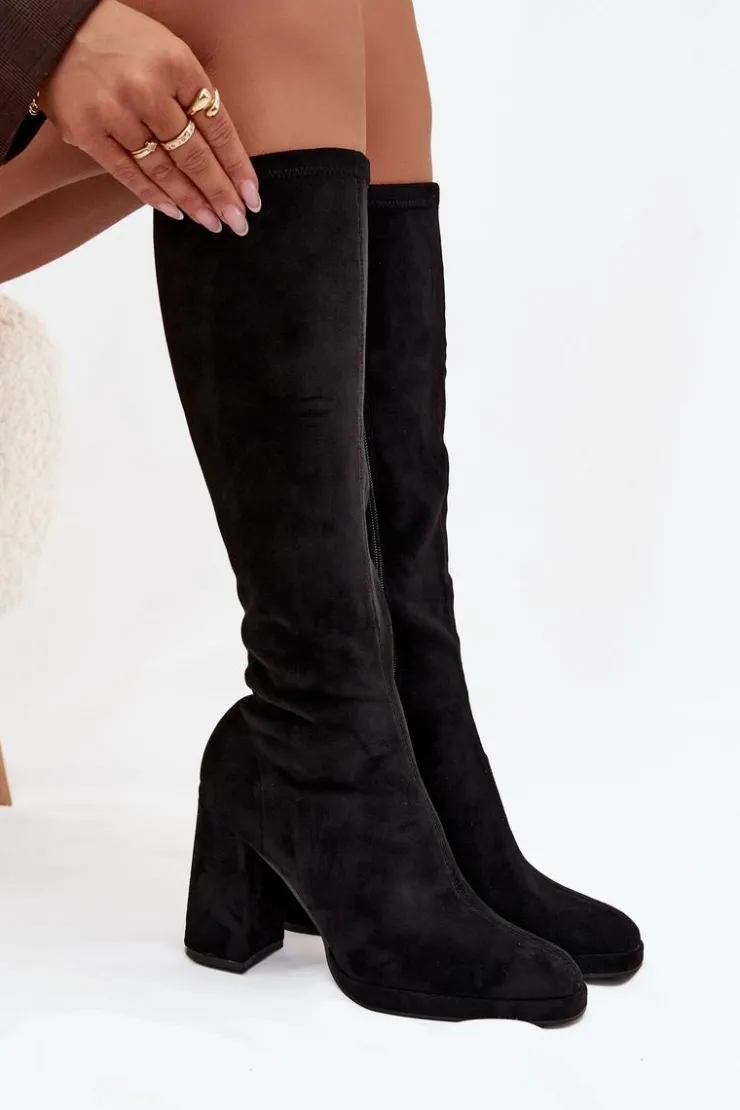 Boto Kozaki Ocieplane|Kozaki Na Słupku*Kozaki Damskie Z Przeszyciami Na Słupkowym Obcasie Czarne Brivana