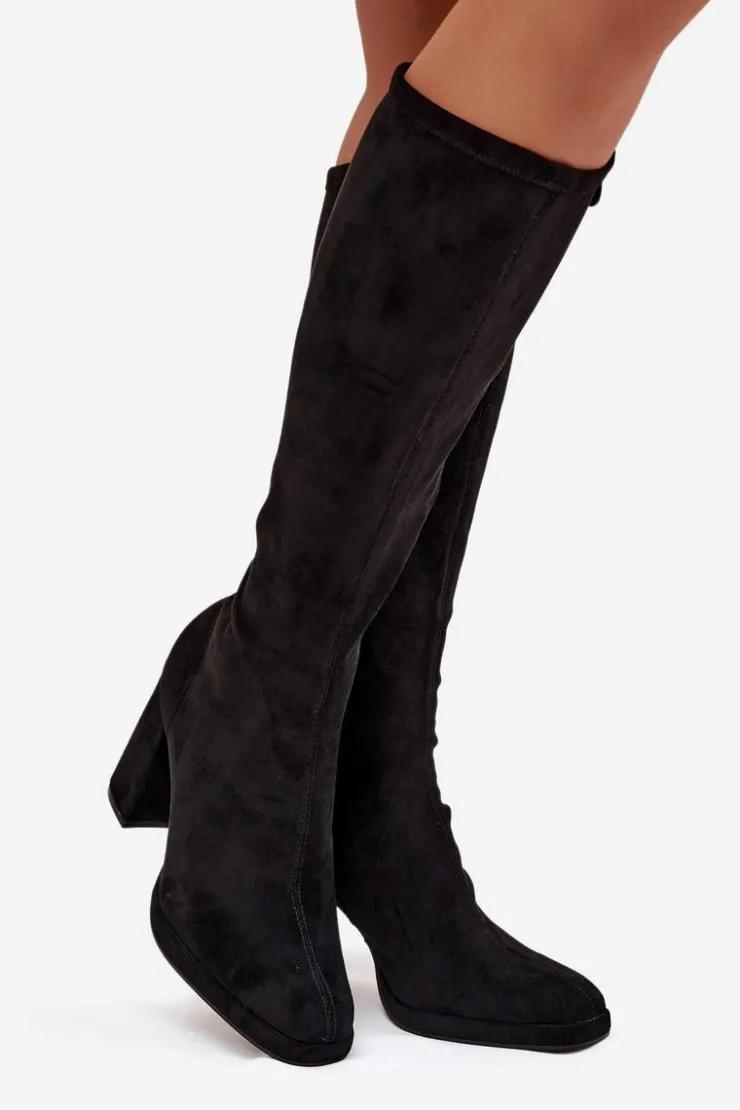 Boto Kozaki Ocieplane|Kozaki Na Słupku*Kozaki Damskie Z Przeszyciami Na Słupkowym Obcasie Czarne Brivana