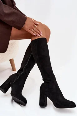 Boto Kozaki Ocieplane|Kozaki Na Słupku*Kozaki Damskie Z Przeszyciami Na Słupkowym Obcasie Czarne Brivana